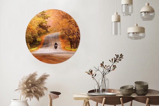 WallCircle® - Behangcirkel 100x100 cm - Muurstickers Motor - Weg - Herfst - Muurcirkel woonkamer - Wandcirkel slaapkamer - Kamer decoratie zelfklevend - Muurdecoratie accessoires XXL