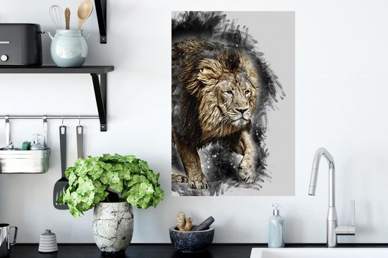 Stickers Stickers muraux - Illustration - Lion - Zwart - 40x60 cm - Film adhésif