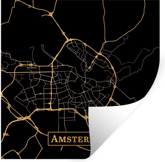 Stickers muraux - Carte - Amsterdam - Luxe - Or - Zwart - 100x100 cm - Feuille adhésive XXL