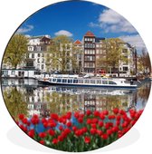 WallCircle - Wandcirkel - Muurcirkel - Amsterdam - Boot - Bloemen - Aluminium - Dibond - ⌀ 30 cm - Binnen en Buiten