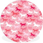 WallCircle - Wandcirkel ⌀ 90 - Paarden - Roze - Patroon - Meisjes - Kinderen - Meiden - Ronde schilderijen woonkamer - Wandbord rond - Muurdecoratie cirkel - Kamer decoratie binnen - Wanddecoratie muurcirkel - Woonaccessoires