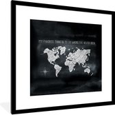 Fotolijst incl. Poster - Wereldkaart - Krijtbord - Kompas - 40x40 cm - Posterlijst