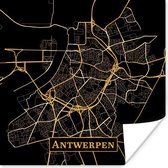 Affiche Carte - Anvers - Simple - Or - Zwart - 100x100 cm XXL