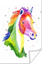 Poster Paard - Regenboog - Wit - Meisjes - Kinderen - Meiden - 20x30 cm