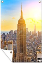 Muurdecoratie New York - Zon - Empire State Building - 120x180 cm - Tuinposter - Tuindoek - Buitenposter