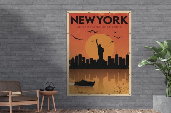 Décoration murale extérieur New York - Vintage - Vogel - Bateau - 120x160 cm - Toile jardin