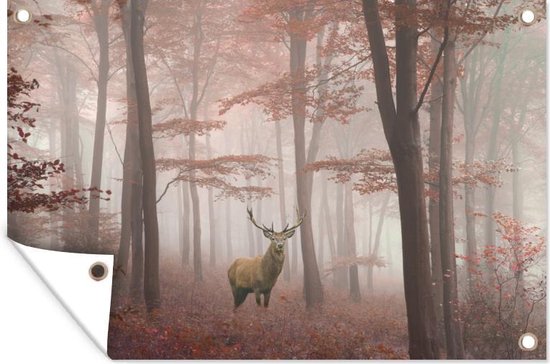 Affiche de jardin Cerf - Forêt - Rouge - Automne - 120x80 cm - Jardin