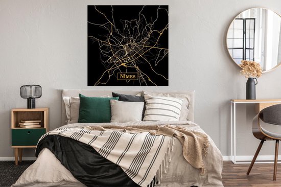 Poster Carte - Nîmes - Or - Zwart - 100x100 cm XXL