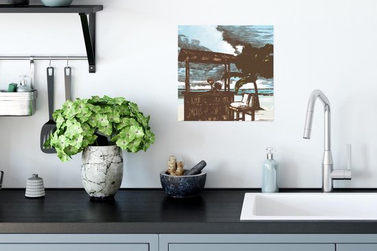 Poster Strand - Palmboom - Hut - 30x30 cm