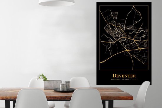Poster Carte - Deventer - Zwart - Or - 80x120 cm