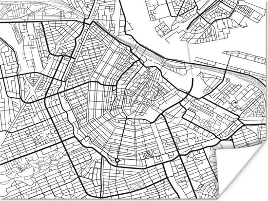 Poster Carte - Amsterdam - Zwart - Wit - 80x60 cm