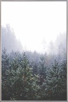 JUNIQE - Poster met kunststof lijst Misty Forest -20x30 /Grijs