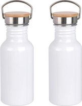 2x Stuks aluminium waterfles/drinkfles zwit met bamboe schroefdop 550 ml - Sportfles - Bidon