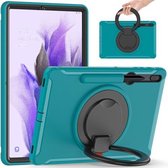 Voor Samsung Galaxy Tab S7+/S7 FE 12,4 inch T970 Schokbestendige TPU + pc-beschermhoes met 360 graden rotatie opvouwbare handgreephouder en pensleuf (blauw)