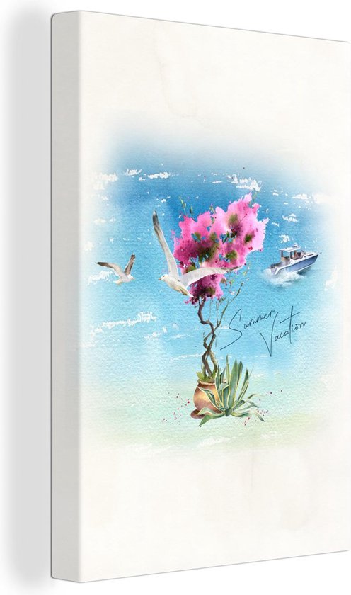 Canvas Schilderij Bloem - Boot - Waterverf - 40x60 cm - Wanddecoratie