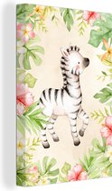 Canvas Schilderij Zebra - Jungle - Waterverf - 60x90 cm - Wanddecoratie