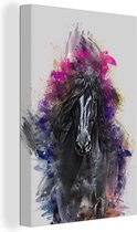 Canvas Schilderij Paard - Zwart - Kleuren - 80x120 cm - Wanddecoratie
