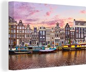 Canvas Schilderij Amsterdam - Huizen - Grachten - 120x80 cm - Wanddecoratie