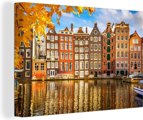Canvas - Architectuur - Amsterdam - Boom - Water - Kamerdecoratie - Woonkamer - 60x40 cm - Schilderijen op canvas - Canvas doek