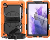 Samsung Galaxy Tab A7 Lite Hoes - Heavy Duty Case met Ingebouwde Screenprotector en Schouderriem - Oranje