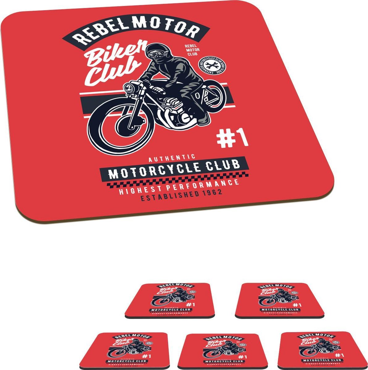 Onderzetters voor glazen - Motor - Man - Retro - Tekening - 10x10 cm - Glasonderzetters - 6 stuks