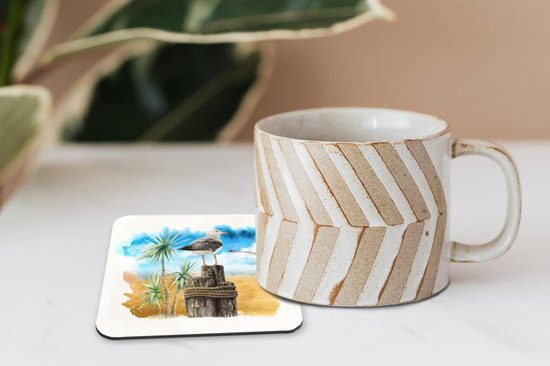 Sous-verres pour verres - Vogel - Arbre - Plage - Aquarelle - 10x10 cm - Sous-verres en verre - 6 pièces
