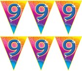 3x stuks verjaardag thema 9 jaar geworden feest vlaggenlijn van 5 meter - Feestartikelen/versiering