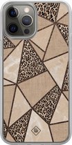 Casimoda® hoesje - Geschikt voor iPhone 12 Pro - Leopard Abstract - 2-in-1 case - Schokbestendig - Luipaardprint - Verhoogde randen - Bruin/beige, Transparant