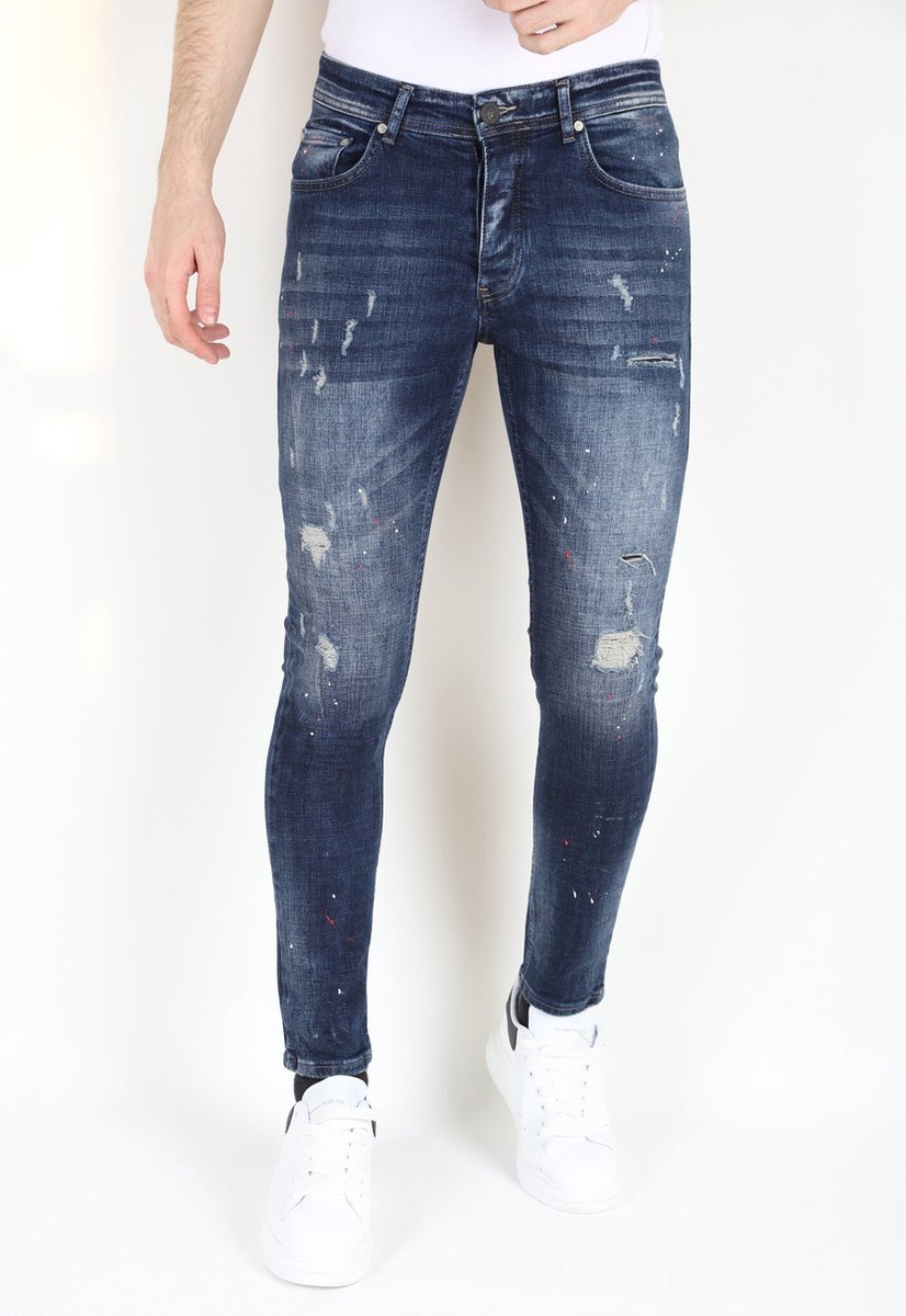Slim Fit Jeans met Verfspatten Heren -MM115- Blauw