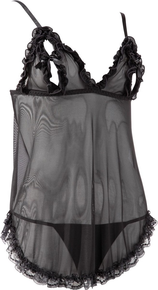 Goedkoopste Cottelli Collection – Baby Doll met Spannende Strikjes Rondom Tepels Licht Transparant – Maat L – Zwart