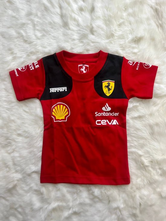 Scuderia Ferrari Racing F1 Shirt Peuters | Rood | 100% katoen | Charles Leclerc 16 | Carlos Sainz 55 | Formule 1 Fans | Ideaal F1 cadeau | Maat 98 | 3 JAAR