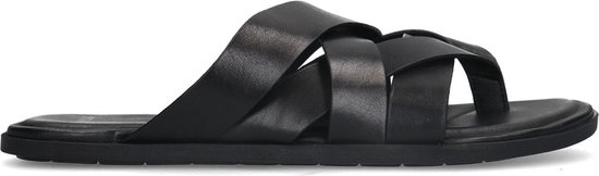 Manfield - Heren - Zwarte leren slippers - Maat 43