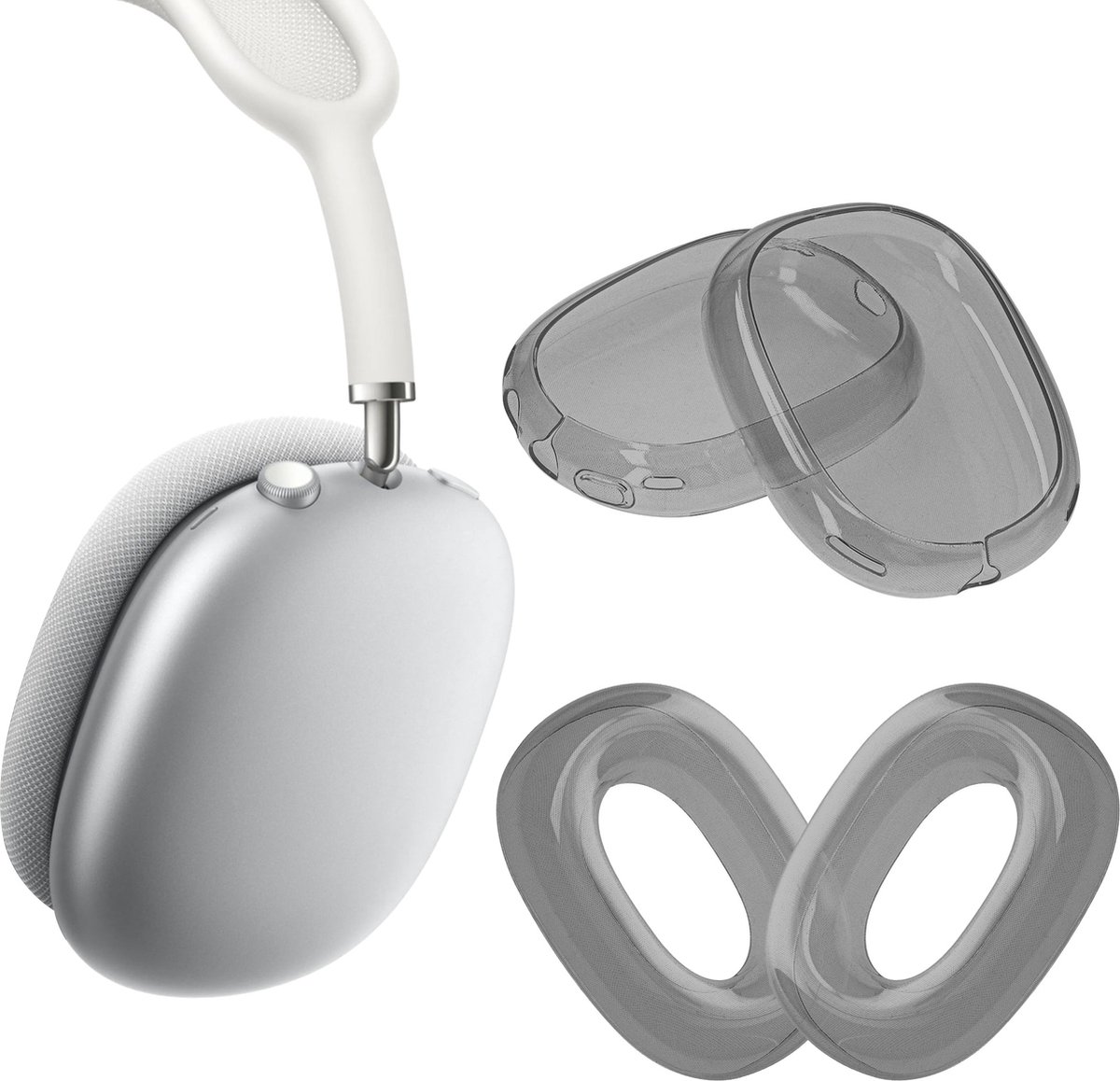 kwmobile 2in1 set koptelefoon hoes en oorkussen cover - Compatibel met Apple AirPods Max - Hoes voor hoofdtelefoon in transparant / zwart