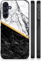 Smartphone Hoesje Geschikt voor Samsung Galaxy A15 Smartphonehoesje met Zwarte rand Marble White Black