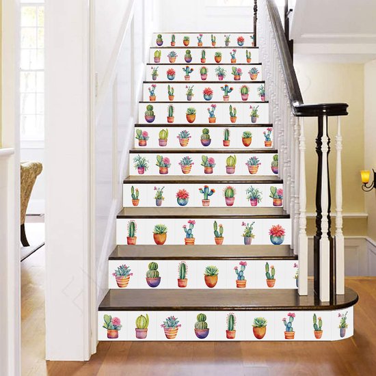 Ulticool Décoration carrelages Autocollant - Cactus Plante en Pot - 15x15 cm - 15 pièces Autocollants de Carrelage en Film Adhésif Stickers muraux - Carrelage Autocollant - Sticktiles - Salle de Bain - Cuisine