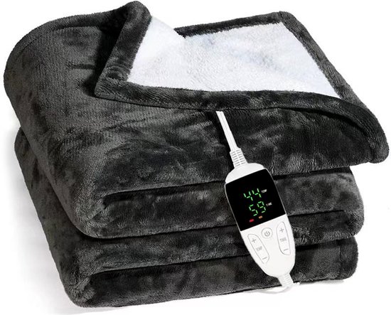 KESSER® Elektrische deken van sherpa-fleece, dubbelzijdige elektrische warmtedeken met timer, automatische uitschakeling, knuffeldeken, 9 temperatuurniveaus, wasbaar tot 40 °C, digitaal display