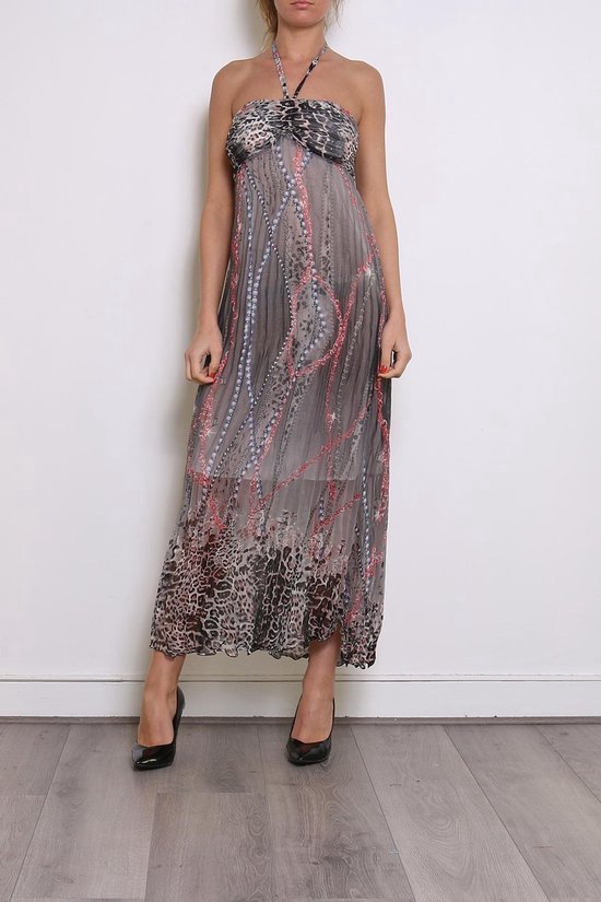 Lange grijze jurk met print dames one size 36TOT 40 bol