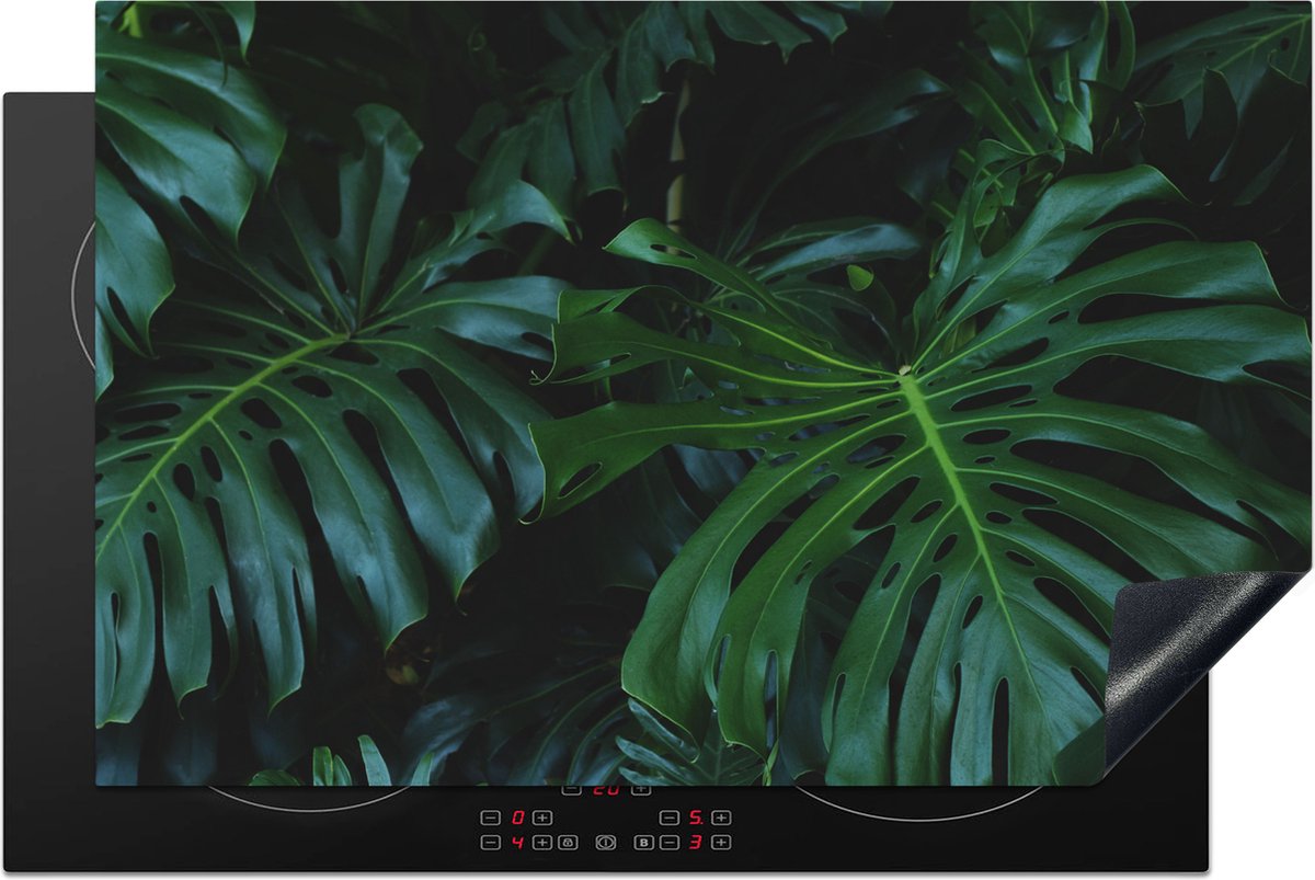 KitchenYeah® Inductie beschermer 81.2x52 cm - Monstera - Bladeren - Tropisch - Jungle - Kookplaataccessoires - Afdekplaat voor kookplaat - Inductiebeschermer - Inductiemat - Inductieplaat mat