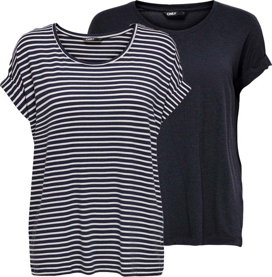 Only Dames T-Shirt MOSTER 2 PACK bequem Blauw XXL Ronde Hals Volwassenen Top Korte Mouw