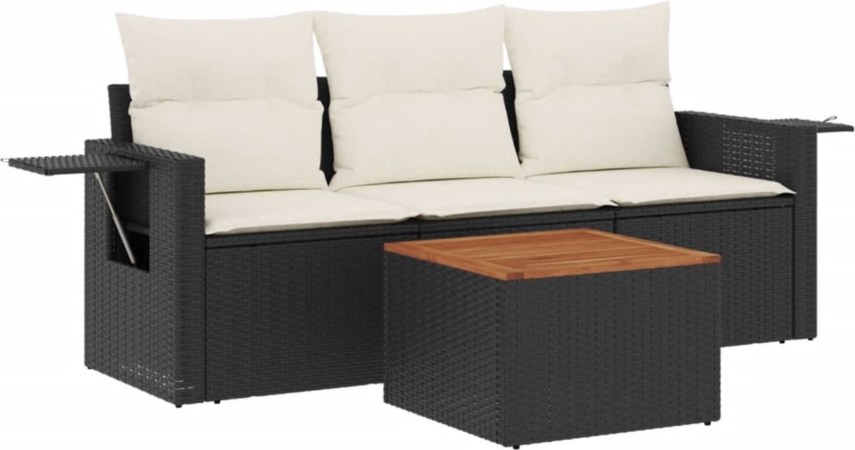 vidaXL 4-delige - Loungeset - met - kussens - poly - rattan - zwart