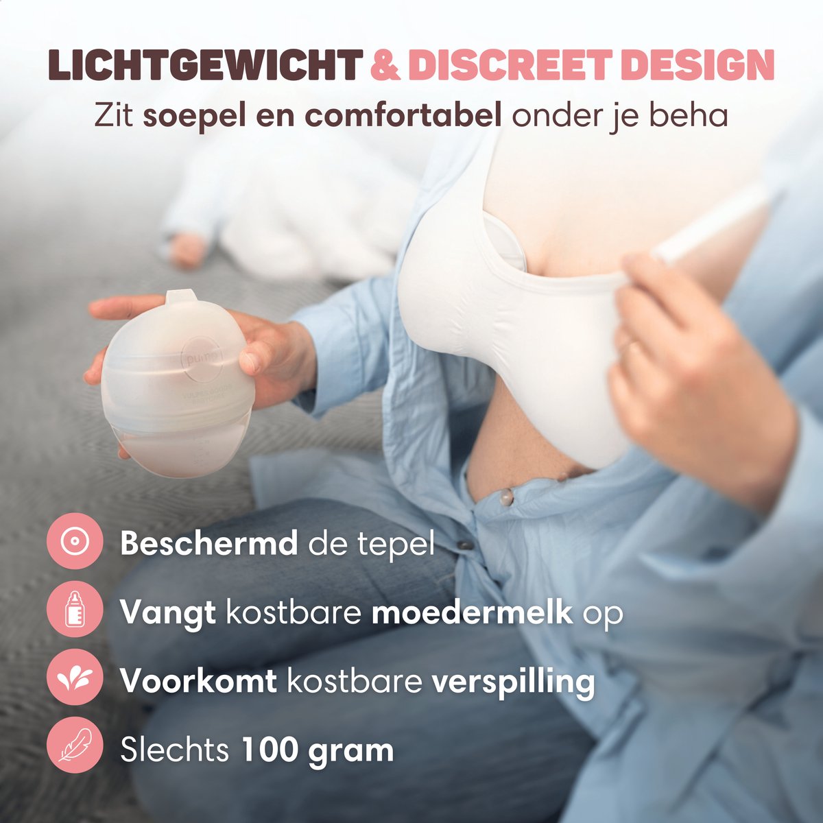 Vulpes Goods® Babycare - Lekschaal - Moedermelk opvangcup - Melkcollector - Draagbare cup - handen vrij - moedermelk opvangen - lekschalen - borstschelp - opvangcup voor moedermelk - BPA Vrij - 60ML opvangcup thumbnail 6