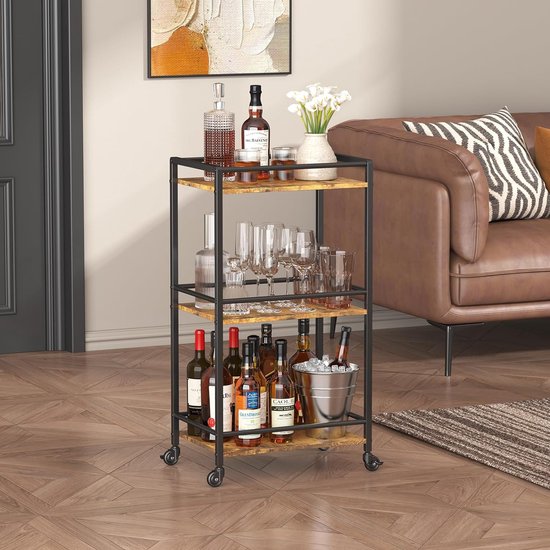 Lifewit Serving Trolley with Wheels, 3 Tier Rolling Kitchen Trolley Kitchen Rack Trolley with Lockable Wheels for Kitchen, Living Room, Outdoor, 43.2 x 30 x 81.5cm, Rustic Brown