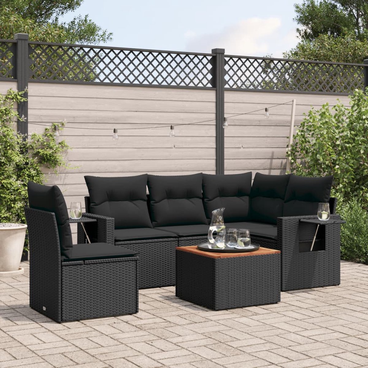 vidaXL - 6-delige - Loungeset - met - kussens - poly - rattan - zwart thumbnail 4