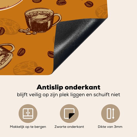 De anti-slip onderkant van de kookplaatbeschermer met koffiepatroon.