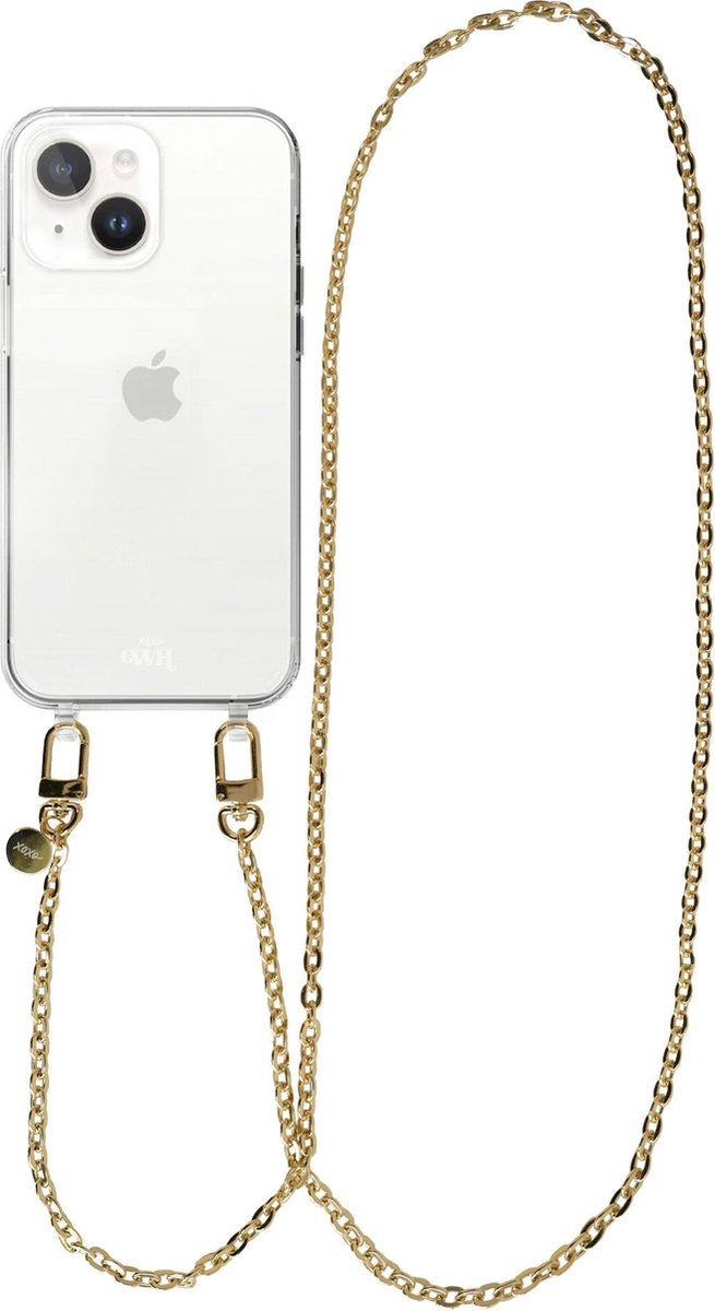 xoxo Wildhearts siliconen hoesje - Geschikt voor iPhone 14 - Dreamy - Telefoonhoesje - Hoesje met koord - Gouden ketting - lang telefoonkoord - Transparant hoesje (lange variant)