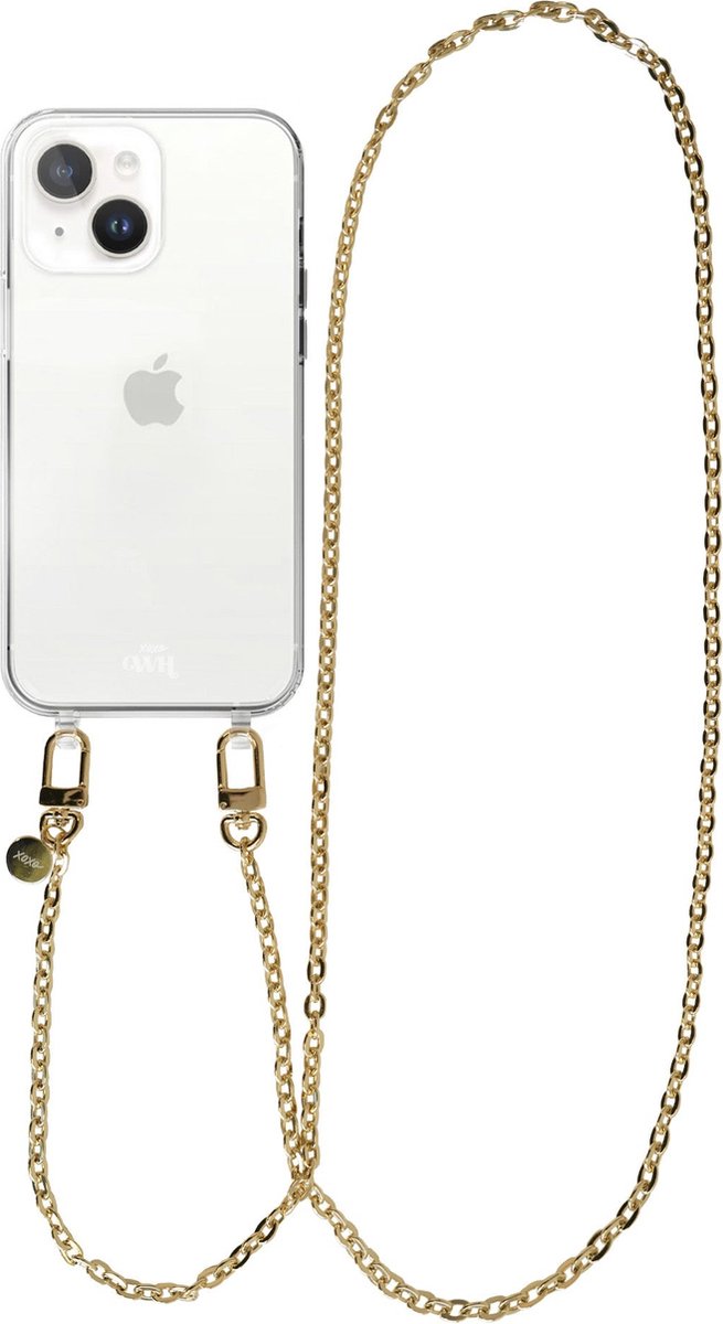 xoxo Wildhearts siliconen hoesje - Geschikt voor iPhone 15 - Dreamy - Telefoonhoesje - Hoesje met koord - Gouden ketting - lang telefoonkoord - Transparant hoesje (lange variant)
