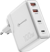HikeMeister ® 4 in 1 adapter GaN Stekker - 100W Oplader met USB C en USB A - Wit