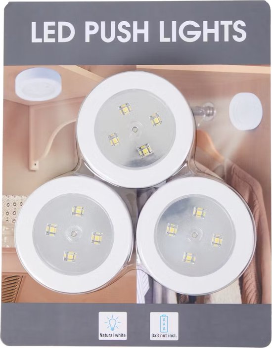 3 lampes à pression LED autocollantes Witte de Luxe