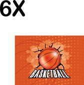 BWK Textiele Placemat - Basketball Door de Muur - Oranje - Set van 6 Placemats - 35x25 cm - Polyester Stof - Afneembaar