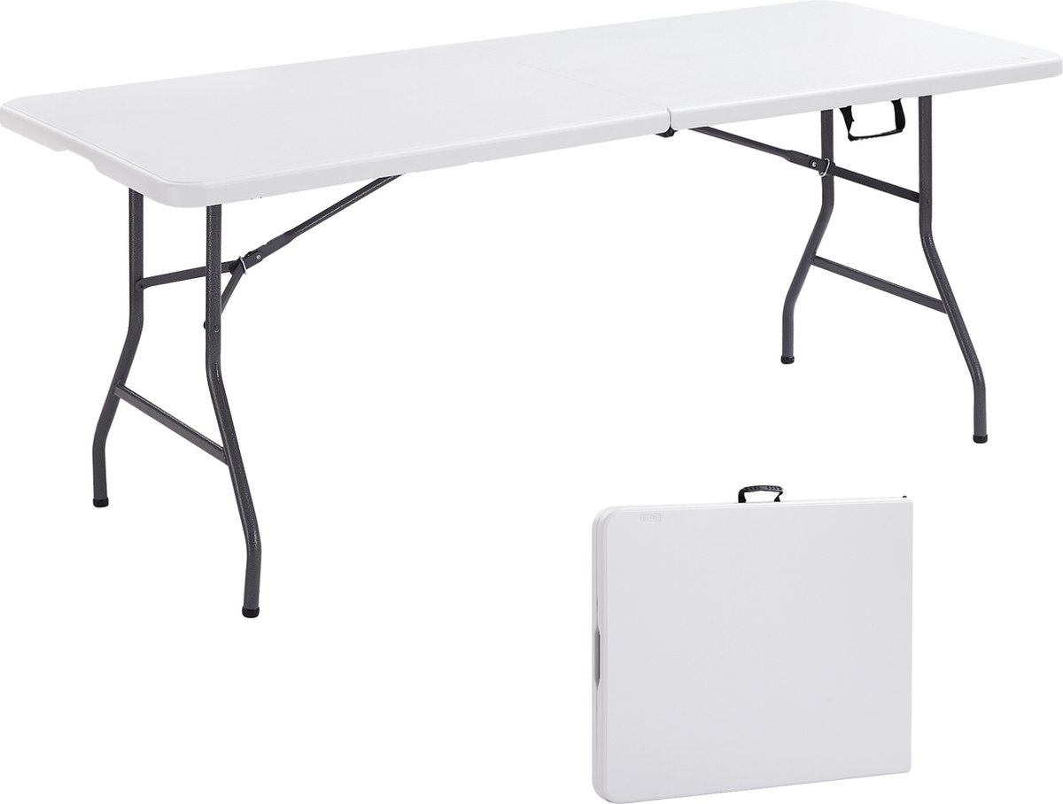 AREBOS Klaptafel - Inklapbare tafel - Campingtafel - Vouwtafel - Weerbestendig - Wit - 182 × 74 × 74 cm - 8 personen